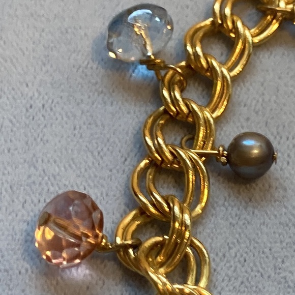 Gold double links bracelet with semi precious beads handmade - Picture 2 of 16